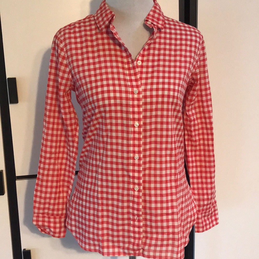 J. Crew red gingham checked cotton shirt NWT